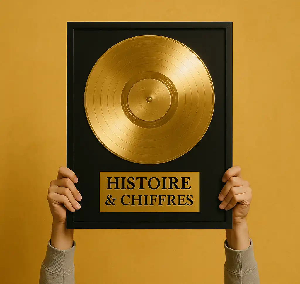 Une illustration représentant un disque d'or rap brandi au-dessus de la tête